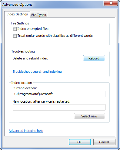 Advanced Indexing Options in Windows 7
