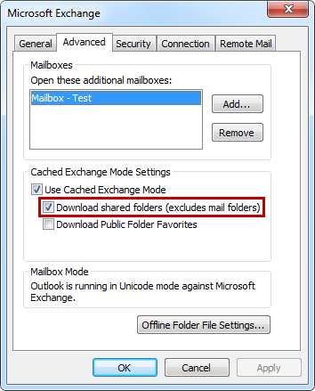 Cache shared mail folders in Outlook 2007