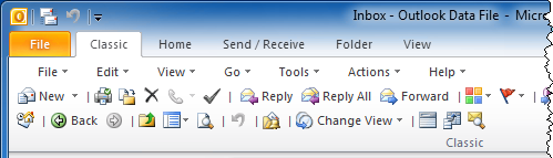 Classic tab for Outlook 2010 (click on image for a full view of the Classic tab)