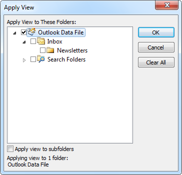 Apply Current View to Other Mail Folders feature in Outlook 2010