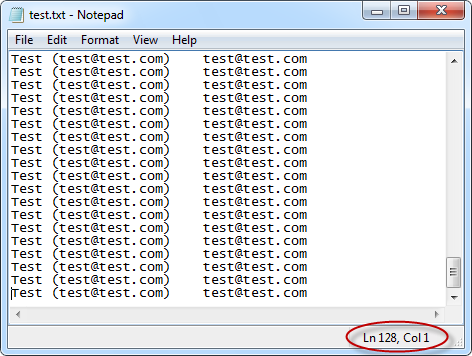 Using Notepad to count the amount of addresses in a distribution list.
