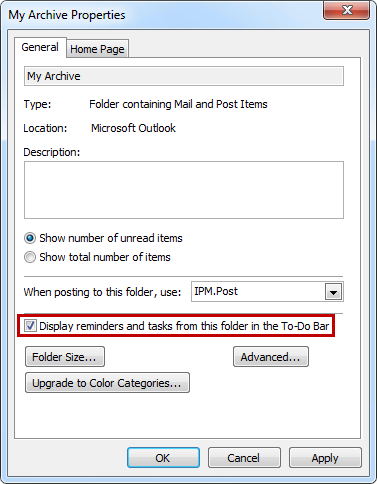 Enable reminders for additional pst-files