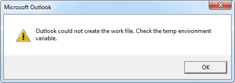 Outlook could not create the work file