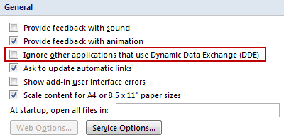 Ignore other applications that use Dynamic Data Exchange (DDE)
