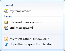 Jump List Outlook 2007