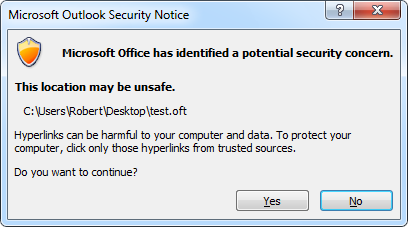 Microsoft Office Outlook Security Notice
Microsoft Office has identified a potential security concern. This location may be unsafe.
