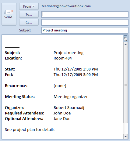Sending meeting details in email