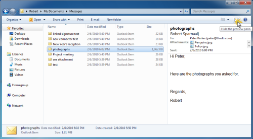 Preview pane Windows 7