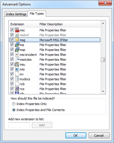 IFilter settings to search inside msg-files