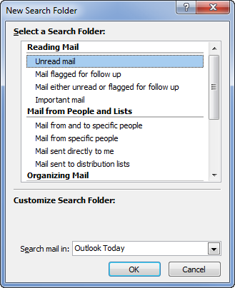 Creating a new Search Folder