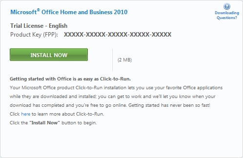 Install Click-to-Run Office 2010