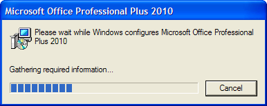 Please wait while Windows configures Microsoft Office Professional Plus 2010