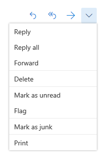Click on the dropdown arrow (chevron) next to the Reply, Reply All and Forward buttons at the top right in the Reading Pane tol open an additional menu with options for marking as unread, flagging and printing.