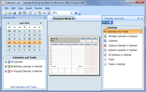 Printing combined calendars in Calendar Printing Assistant