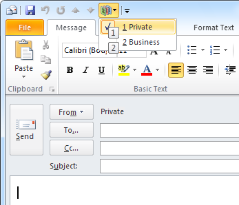Account selection via Quick Access Toolbar in Outlook 2010