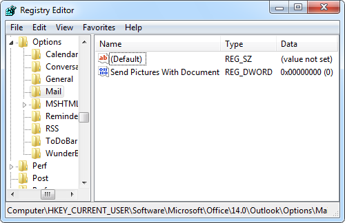 Registry setting - Send Pictures with Document