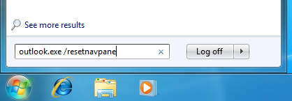Executing the resetnavpane switch for Outlook on Windows 7