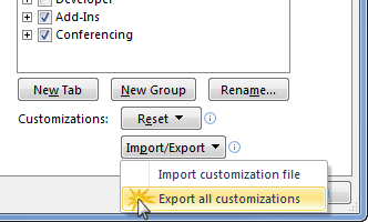 Backing up Ribbon customizations