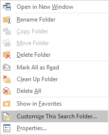 Right click menu Search Folder: Customize This Search Folder...