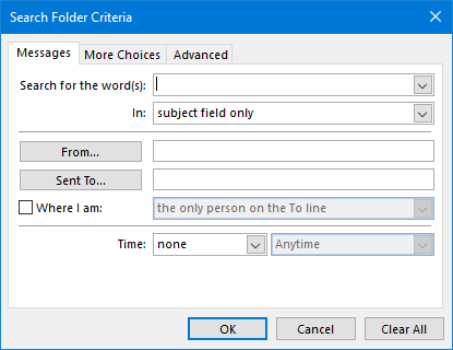 Search Folder Criteria dialog to build your search query.