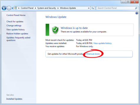 Enabling Microsoft Update in Windows 7